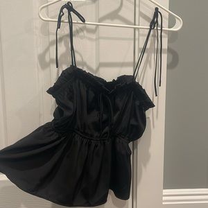 Black Forever 21 Tie Up Strap Peplum Top M NWT